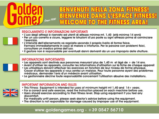 Cartello regolamento area fitness (Ita/Fra/Eng)
