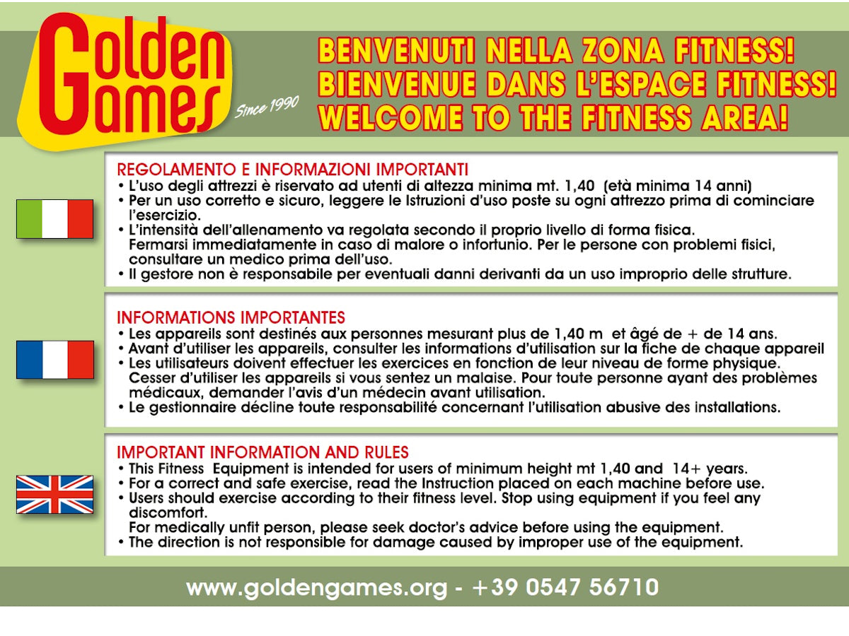 Cartello regolamento area fitness (Ita/Fra/Eng)